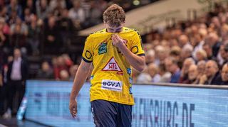 Lion Zacharias von den Rhein-Neckar Löwen beim Spiel in der Handball-Bundesliga gegen die SG Flensburg-Handwitt.