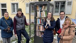 Luisa Rudnik (v. l.), Markus Bürger, Susanne Bertrand-Baumann, Nils Melkus und Rita Erny finden den Bücherschrank klasse und würden gern mehr davon sehen.