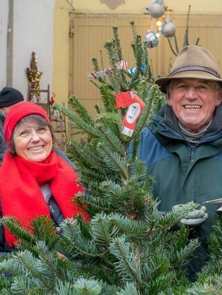 Anne und Klaus Seitz die Haus"herren" des Weihnachtsmarktes. Archivbild: Lackner