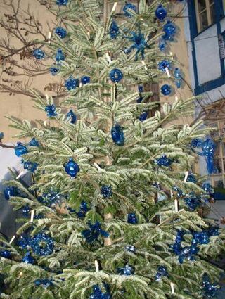 Der Weihnachtsbaum im Hof des Blau-Museums in Schwetzingen.
