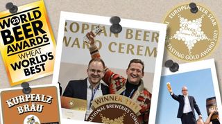 Der Sieg beim World Bier Award: Max Spielmann reckt den Pokal in die Höhe. Sein Vater Hans hatte damals den Bayern den Weizenbier-Krieg erklärt.