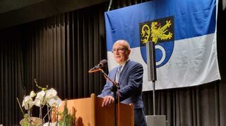 Oberbürgermeister Dr. René Pöltl bei seiner Ansprache während des Neujahrsempfangs im Lutherhaus am Freitagabend in Schwetzingen.