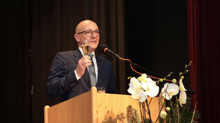 Dr. René Pöltl bei seinem letzten Neujahrsempfang als Schwetzinger Oberbürgermeister. Sitzt er stattdessen bald im Kreistag?