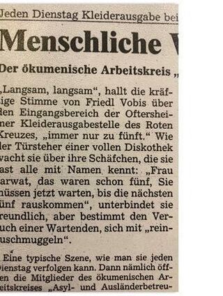 Ein Bericht aus den 1990er Jahren beschäftigte sich schon mit der Arbeit des Asylkreises. Titel: "Menschliche Wärme und Vertrauen als Dankeschön".