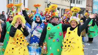 Bunt und gut gelaunt – beim Backenbläserumzug in Planstadt ist die ganze Gemeinde auf den Beinen und verkleidet sich zum Auftakt der Straßenfasnacht in der Region.