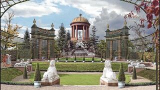 Der Schlossgarten Schwetzingen mit dem Apollotempel. Auch hier hat Manfred Bender viele Details eingearbeitet.
