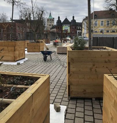 Die Stadtmöbel mit Bäumen, Bänken und kleinen Grünflächen wie hier auf dem Domplatz sollen den Aufenthalt in Speyer für Familien, für jüngere ebenso wie ältere Menschen zu einem besonderen Erlebnis machen.