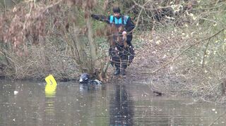 Polizeitaucher suchten am Montag in einem See bei Bad Schönborn nach der Leiche der 51-jährigen Ukrainerin Maryna Stetsenko.