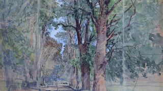 Dieses Werk von Tina Blau trägt den Titel „Baumallee im Park (Salzburg)“ und ist eine Aquarellskizze aus dem Jahr 1908. Das Museum Blau hat diese erworben.
