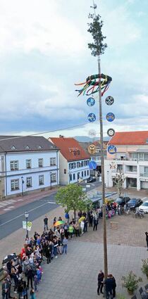 Unter Applaus wurde der Maibaum im Jahr 2018 aufgestellt.