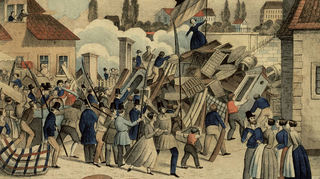 Aus der Revolutionszeit sind aus den damals kleinen Weilern Brühl und Rohrhof keine Bilder erhalten, wohl aber aus dem benachbarten Mannheim – beispielsweise vom Bau einer Barrikade an der Rheinbrücke vom April 1848.