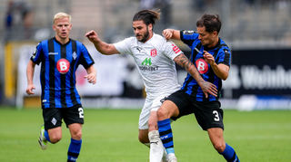 Für den Halleschen FC – hier zu Gast beim SV Waldhof Mannheim – trifft Dominic Baumann in der abgelaufenen Saison 15-mal.