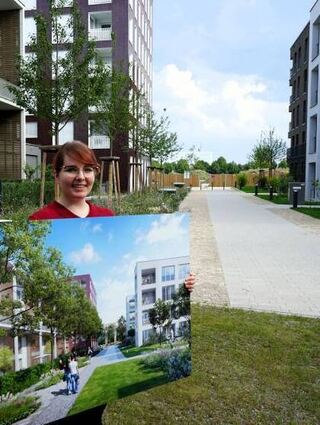 Daniela Merkel mit der Visualisierung und der entstandenen Wirklichkeit.