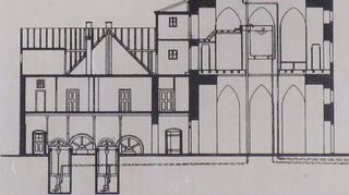 Der Schnitt durch das Obere Wasserwerk mit Pumpenhaus und „Wasserturm“.