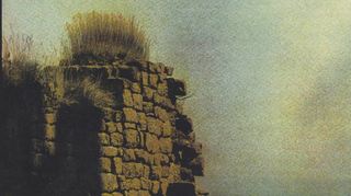 Das Gumbichroma-Foto der Ruine Wachenheim zeigt Günther Wilhelm.