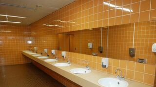 Die Toiletten sind im typischen Stil der Erbauungszeit gehalten und inzwischen sanierungsbedürftig.