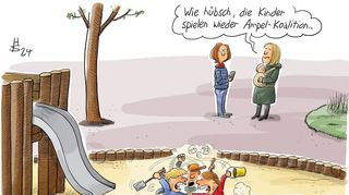 Lustig, aber politisch längst Schnee von gestern: Heiko Sakurai Karikatur ziert den Titel des Buchs „Beste Bilder 15. Die Cartoons des Jahres 2024“.