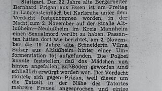 Erleichterung vielerorts: Der Mannheimer Morgen berichtet am 8. November 1952 von der Bernhard Prigins festnahme.