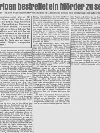 Über den Prozessauftakt gegen den Serientäter Bernhard Prigan wird im Dezember 1953 ausführlich berichtet.