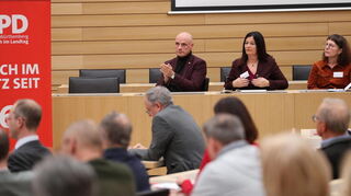 Der Schwetzinger Abgeordnete Daniel Born beim Gipfel im Landtag.