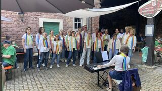 Die „Alive Vocals“ aus Schwetzingen brachten mit Barbara Unseld am Klavier Farbe in den Hof.