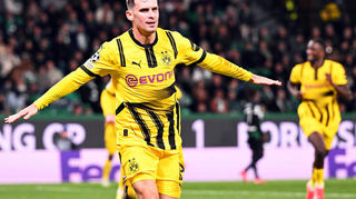 Pascal Groß bejubelt im Februar seinen Treffer zum 2:0 für Borussia Dortmund im Champions-League-Spiel bei Sporting Lissabon.