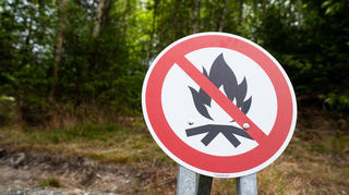 Ein Schild weist auf ein Lagerfeuer-Verbot hin. (Symboldbild)