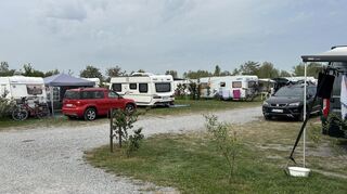 Die Nummernschilder auf den Wohnmobilen und Wohnwagen zeigen, von wo überall her die Gäste des Brühler Inselcampings kommen.