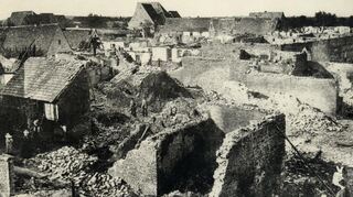 Plankstadt nach der Brandkatastrophe im Jahr 1900: Den Menschen hat sich ein Bild des Grauens und Entsetzens geboten: Zwischen den niedergebrannten Gehöften lag das verendete Vieh, die Luft war vom Gestank verkohlter Tierkadaver erfüllt.