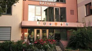 Über den Rathauseingang in Eppelheim sind neben dem eigenen Stadtwappen auch die aus den Partnerstädten verewigt worden (Archivbild).