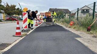 Während unsere Anfrage die zuständigen Instanzen im Mannheimer Rathaus durchläuft, rückt ein Bautrupp aus, um die löchrige Asphaltdecke es Radwegs in Richtung Brühl-Rohrhof wieder instandzusetzen.