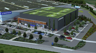 Wie diese Visualisierung zeigt, rückt der neue Decathlon-Store ganz an die Spitze der Logistikhallen vor. Mit 2.200 Quadratmetern soll sich die Verkaufsfläche so gut wie verdreifachen.