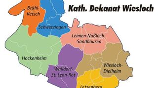 So war die Struktur des Dekanats Wiesloch bisher. Schwetzingen, Brühl-Ketsch und Hockenheim bilden künftig eine große Kirchengemeinde, die übrigen Bereich eine zweite.