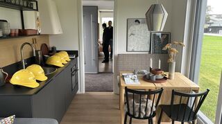 Eine Küchenzeile (hier links im Bild) und ein Bad sind in jedem Tiny House enthalten.