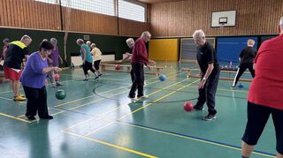 Die Mitglieder der Seniorensportgruppe um Klaus Reisinger (3. v. r.) zeigen beim Fitnesstag, wie sie sich mobil halten.